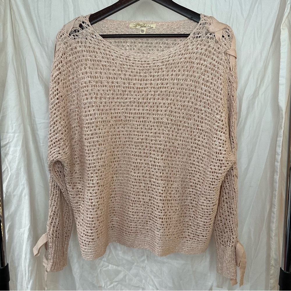 Rewind Women’s Knit Sweater with Knit Ribbon Tie Sleeves